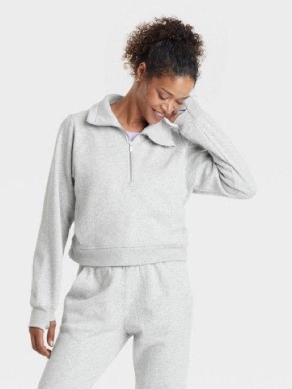 All in Motion Light Gray Half-Zip Pullover Top - Women's